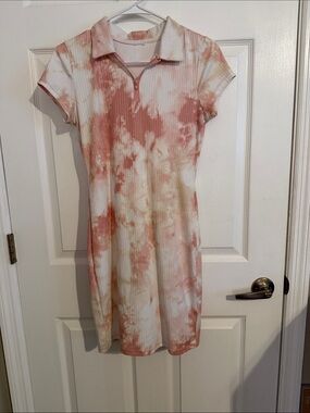 Tie-Dye Polo Dress in Blush Pink and Cream